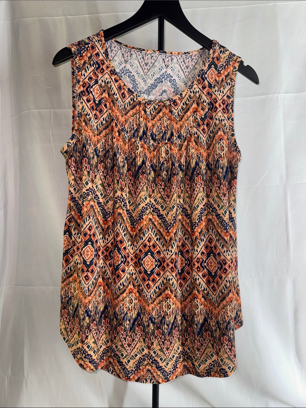 Sleeveless Printed V-Neck Women’s Top - Orange Multi